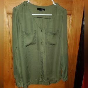 Green Long Sleeve Blouse By Paper Tee Size M